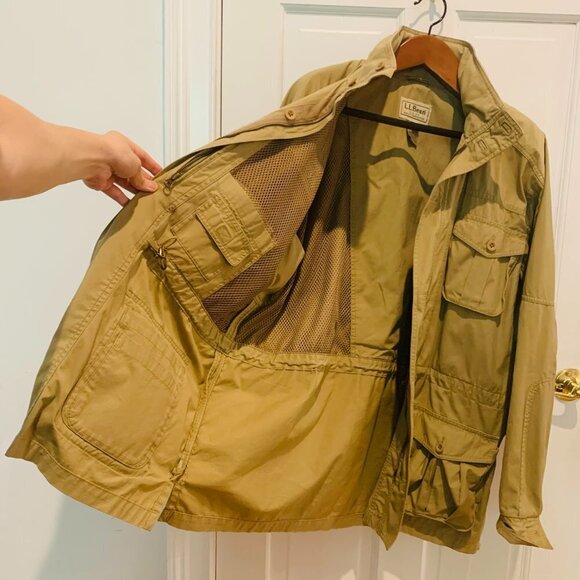 VTG LL Bean Safari Hunting Photography Military Button Shirt Jacket Large RARE - Picture 3 of 16